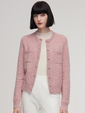 GOELIA Alpaca Wool Blend Knit Cardigan Misty Rose Metallic